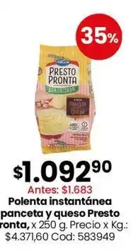 Coto Presto pronta - polenta instantánea panceta y queso oferta