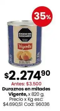 Coto Vigente - duraznos en mitades oferta