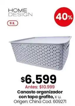 Origen - canasto organizador con tapa grafito, x u. cod. 609271