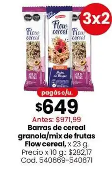 Coto Barras de cereal granola/mix de frutas x 23 g oferta