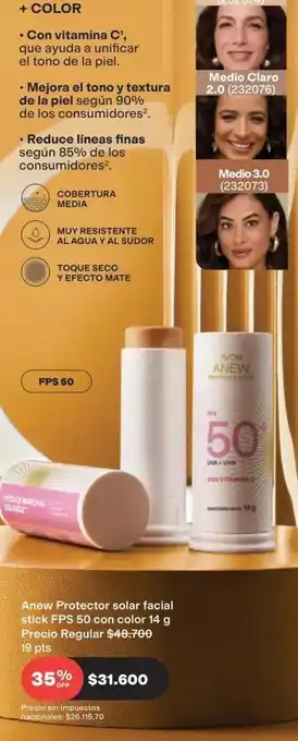Anew - protector solar facial stick fps 50 con color
