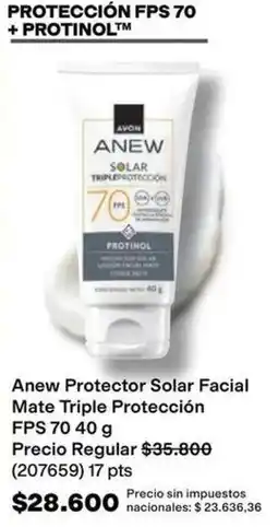 Avon Avon - anew protector solar facial mate triple protección fps 70 40 g (207659) oferta