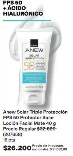 Avon Anew - solar triple protección fps 50 protector solar loción facial mate 40 g (207658) oferta