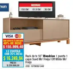 Rio Shop Deco Mun rack de tv 55" mondrian 1 puerta 1 cajon sued mr/ freijo/ off white mr/ freijo oferta