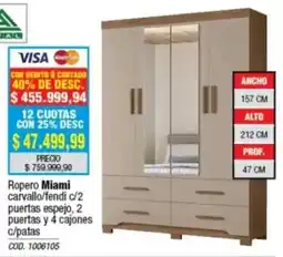 Rio Shop Deco Ropero Miami carvallo femdi c/2 puertas espejo oferta