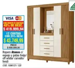 Rio Shop Deco Atenas ropero c/ espejo y patas freijo/ off white/ carvallo/ fendi oferta