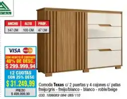 Rio Shop Deco Comoda Texas c/ 2 puertas y 4 cajones c/ patas oferta