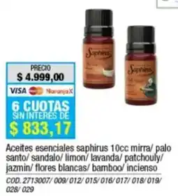 Rio Shop Deco Aceites esenciales saphirus 10cc mirra/ palo santo/ sandalo/limon/lavanda/ patchouly/ jazmin/flores blancas/bamboo/incienso oferta