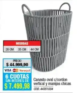 Rio Shop Deco Canasto oval c/cordon vertical y manijas chicas oferta