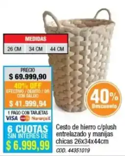 Rio Shop Deco Cesto de hierro c/plush entrelazado y manijas chicas oferta