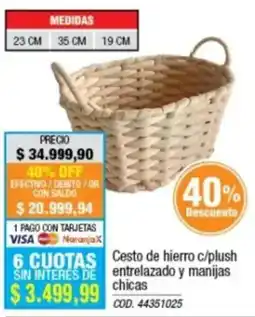 Rio Shop Deco Cesto de hierro c/plush entrelazado y manijas chicas oferta