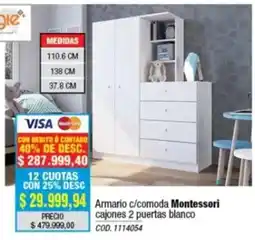 Rio Shop Deco Armarie c/comoda Montessori cajones 2 puertas blanco oferta