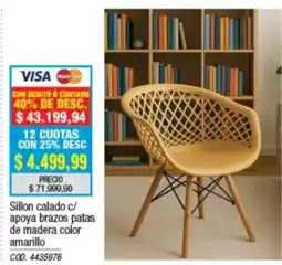 Rio Shop Deco Sillon calado c/ apoya brazos patas de madera color amarillo oferta