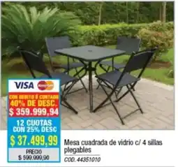 Rio Shop Deco Mesa cuadrada de vidrio c/ 4 sillas plegables oferta