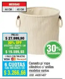 Rio Shop Deco Canasto p/ ropa cilindrico c/ anillas oferta