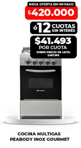 Peabody cocina multigas inox gourmet