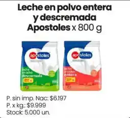Changomas Apostoles leche en polvo entera y descremada oferta