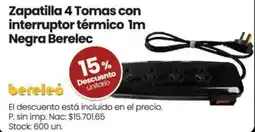 Changomas Berelec zapatilla 4 tomas con interruptor térmico oferta