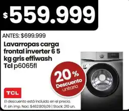Changomas Tcl lavarropas carga frontal inverter 6 5 kg gris effiwash oferta