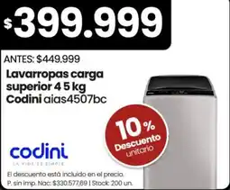 Changomas Codini lavarropas carga superior 4 5 kg oferta