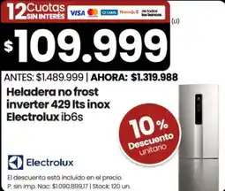 Changomas Electrolux heladera no frost inverter 429 its inox ib6s oferta