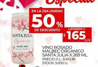 Supermercados DIA Vino Rosado Malbec Organico Santa Julia En La 2da Unidad 50% De Descuento oferta