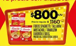 Supermercados DIA Favorita fideos spaghetti / tallarín / mostachol / tirabuzón oferta