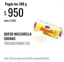 Supermercados Tadicor Cremac queso muzzarella oferta