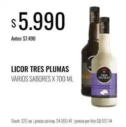 Supermercados Tadicor Tres plumas licor varios sabores oferta