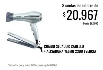 Yelmo secador cabello + alisadora yelmo 2300 esencia