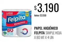 Supermercados Tadicor Felpita papel higiénico simple hoja oferta