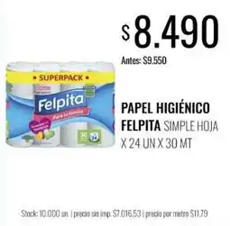 Supermercados Tadicor Felpita papel higiénico simple hoja oferta