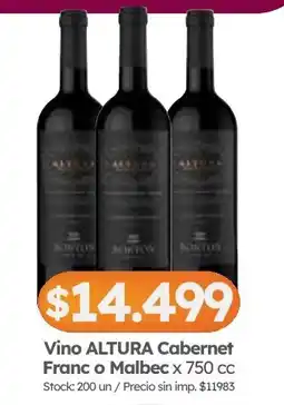 Cordiez Altura vino cabernet franc o malbec oferta