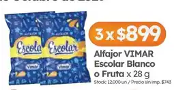 Cordiez Vimar alfajor escolar blanco o fruta oferta