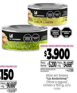 La Anonima La anónima atún en trozos oliva y agua oferta