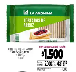 La Anonima La anonima tostadas de arroz oferta