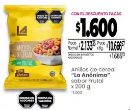 La Anonima La anónima anillos de cereal sabor frutal oferta