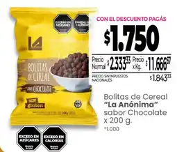 La Anonima La anónima bolitas de cereal sabor chocolate oferta