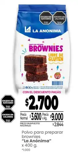 La Anonima La anonima polvo para preparar brownies libre de gluten oferta