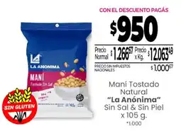 La Anonima La anonima maní tostado sin sal oferta