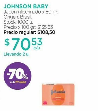 Farmacity Johnson baby jabón glicerinado x 80 gr. oferta