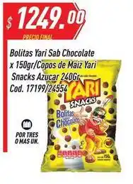 Supermercados Comodin Bolitas yari sab chocolate x 150gr/copos de maiz yari snacks azucar 240gr cod. 17199/24554 oferta