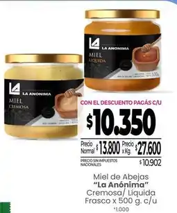 La Anonima La anónima - miel cremosa/líquida frasco oferta