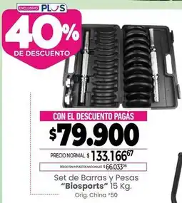 La Anonima Set de barras y pesas biosports 15 kg oferta