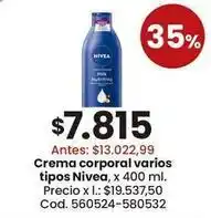 Coto Nivea - crema corporal varios tipos, x 400 ml. cod. 560524-580532 oferta