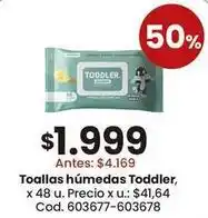 Coto Toallas húmedas toddler, x 48 u. precio x u.: $41,64 cod. 603677-603678 oferta