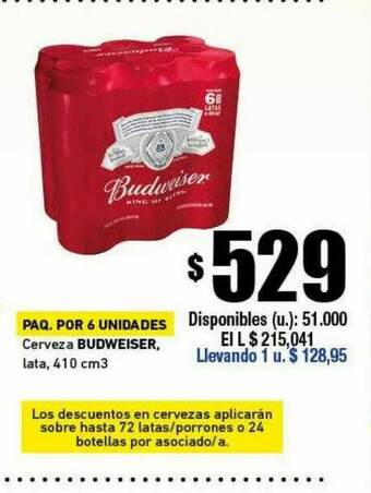 Cooperativa Obrera Cerveza Budweiser oferta