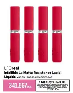 Pigmento L'oreal infallible le matte resistance labial liquido varios tonos seleccionados oferta