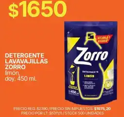 Supermercados Vea Zorro detergente lavavajillas limón oferta