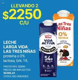 Supermercados Vea Las tres niñas leche larga vida proteína o 0% lactosa oferta